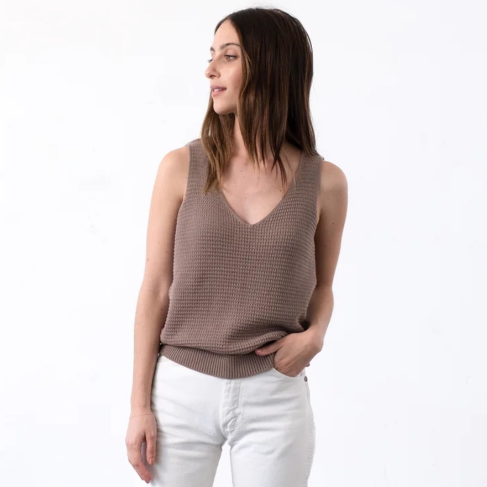 It Is Well LA -sleeveless textured sweater in taupe (100% cotton made in USA)